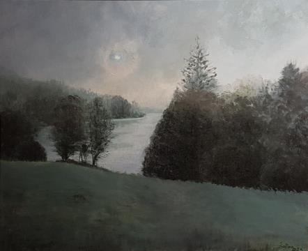 Gradiško jezero v meglenem jutru (Akril - 2023) Dragica Šetina